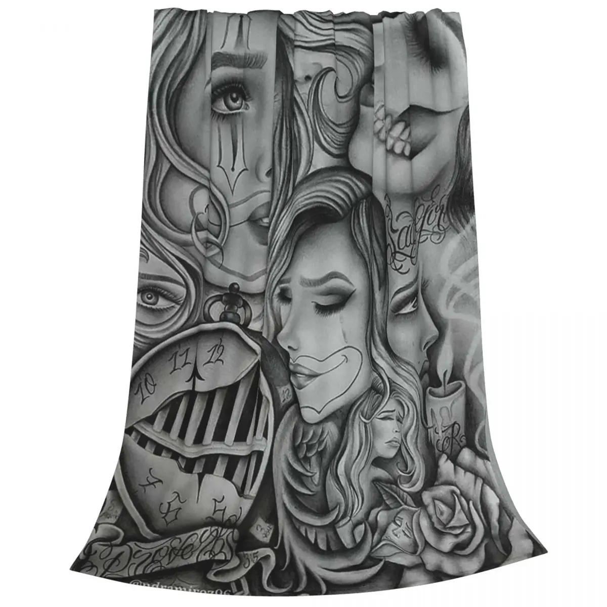 Sad Eyes Chola Clown,Chicano Art,Black And Grey Art Blanket Flannel Sofa Throw Blankets For Couch Travel Throws Bedspread Quilt