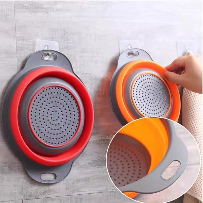 Foldable Vegetable Fruit Cleaning Basin Drainage Basket Silicone Collapsible Colander Folding Wash Drainer Kitchen Storage Tools