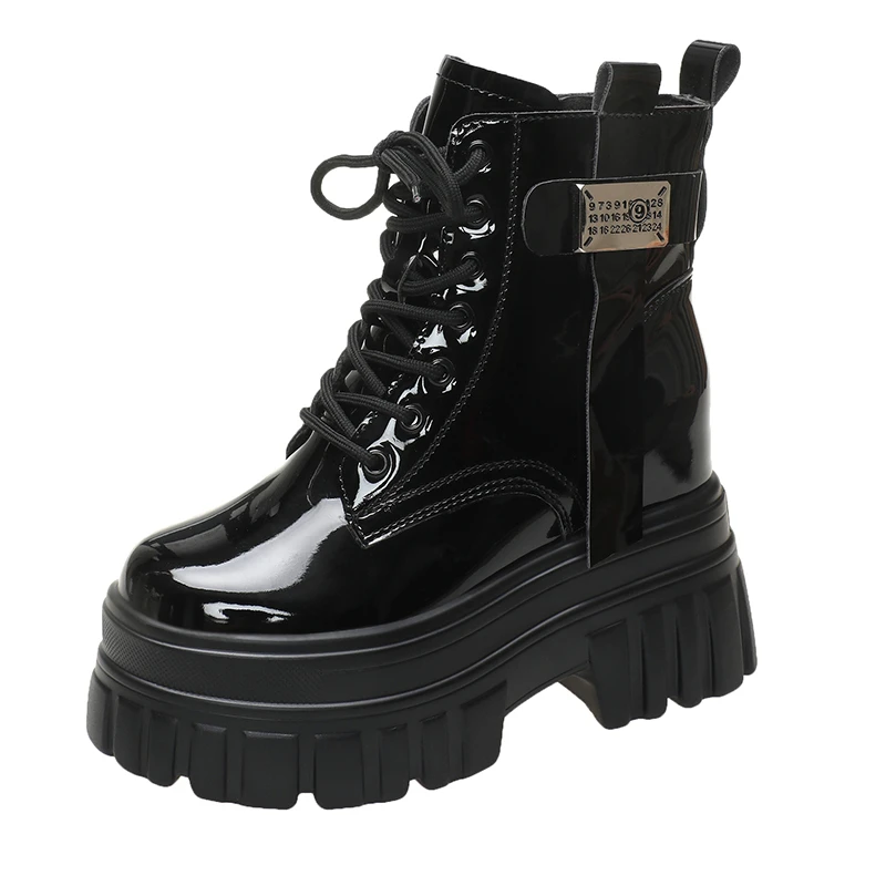 11cm Frauen Herbst Plattform Stiefeletten 2024 Frauen Winter warmes Fell klobige Schuhe Schnürung Tennis Turnschuhe Frau Lederstiefel Mujer