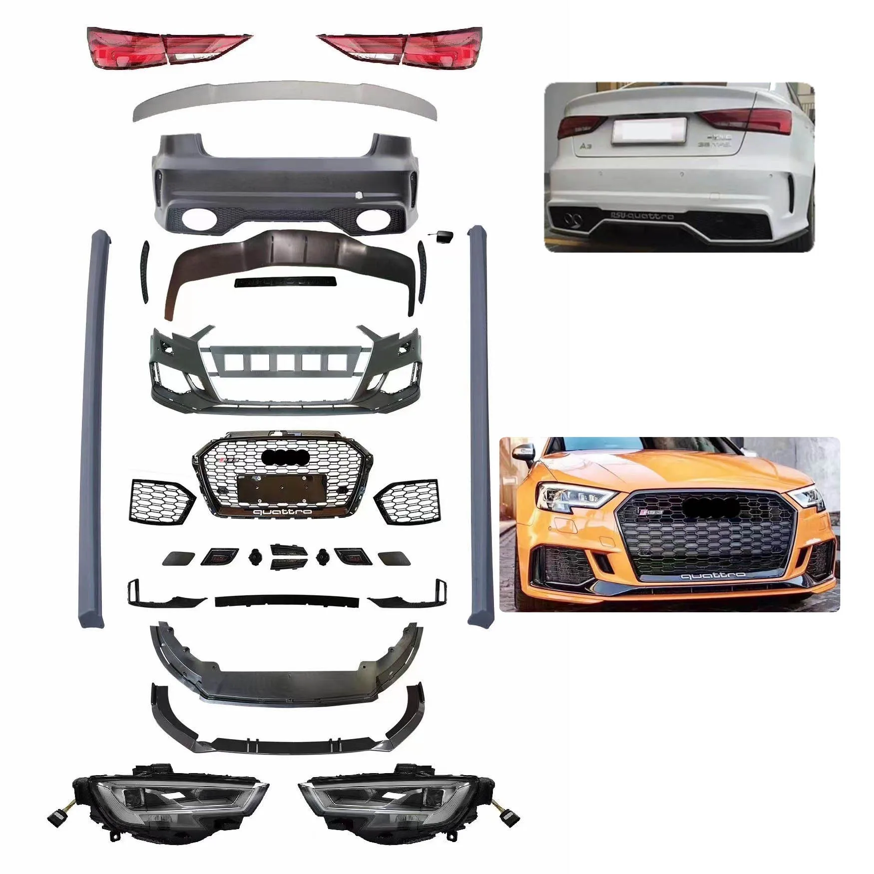 

Car Conversion Upgrade Facelift Stoßstange Bodykit Für Audi A3 8V 13-16 Alten Wechsel Zu Neuen 17-19 RS3 Body Kits