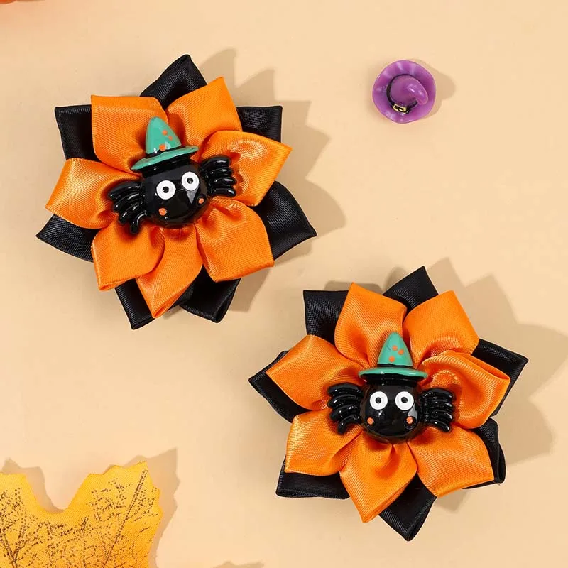 ncmama 2Pcs Halloween Flower Hair Clips Cute Spider Hairpin for Kids Girls Ghost Barrettes Child Headwear Girl Hair Accessories