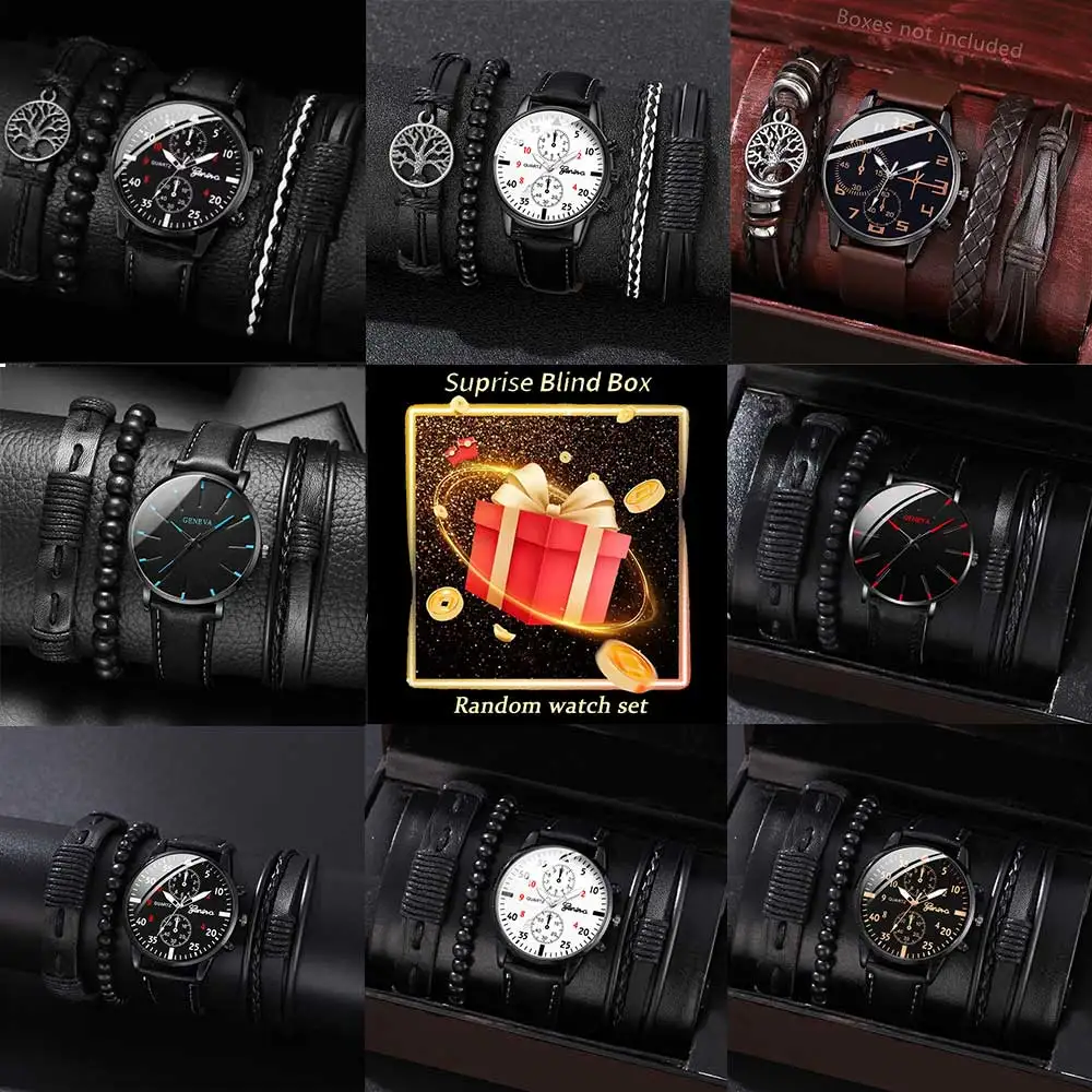 5 pièces mystérieux aléatoire hommes montre ensemble boîte aveugle affaires