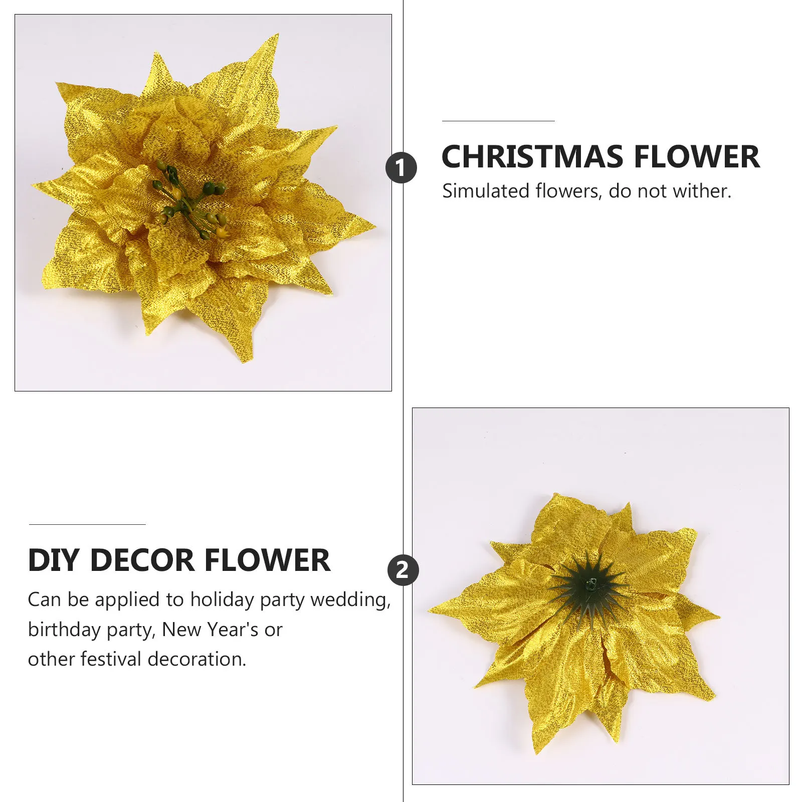 7pcs Artificial Flower Decor Glitter Christmas Flowers For Holiday Party Wedding Decoration Pe Festive Garland Adornment