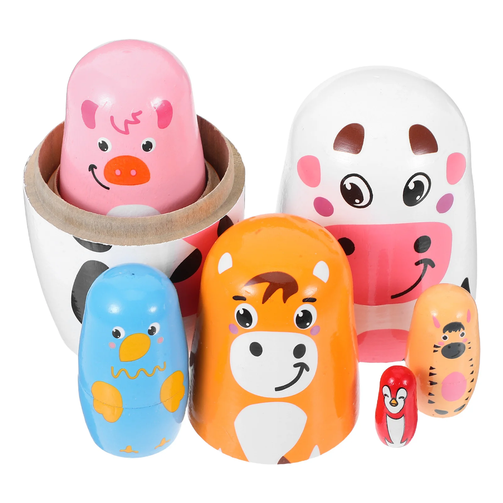 

1Set Wooden Stacking Nesting Animal Pattern Matryoshka for Desktop Decoration Children Brain Development Russian Style Wooden