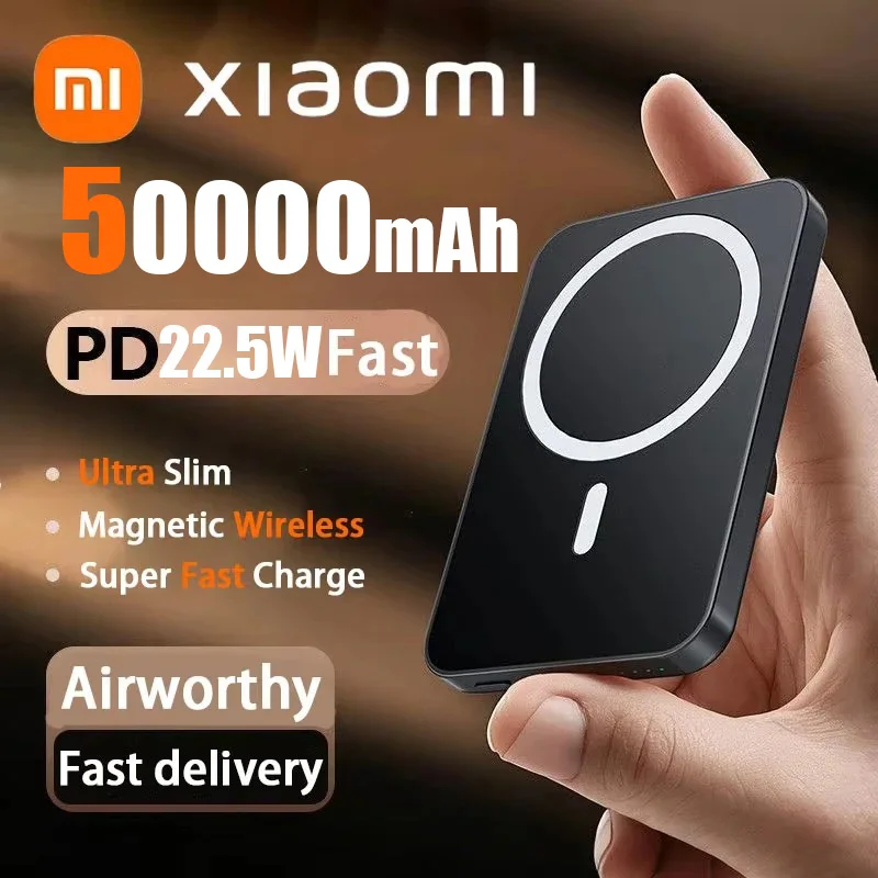 

Xiaomi 50000mAh Ultra Slim Power Bank PD22.5W Fast Charge Auxiliary Battery Magnetic Magnet Wireless Charging For IPhone Samsung