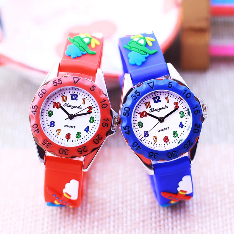 2024 summer fashion children boys girls cool 3D cartoon plane silicone strap watches little kids birthday holiday gifts clock