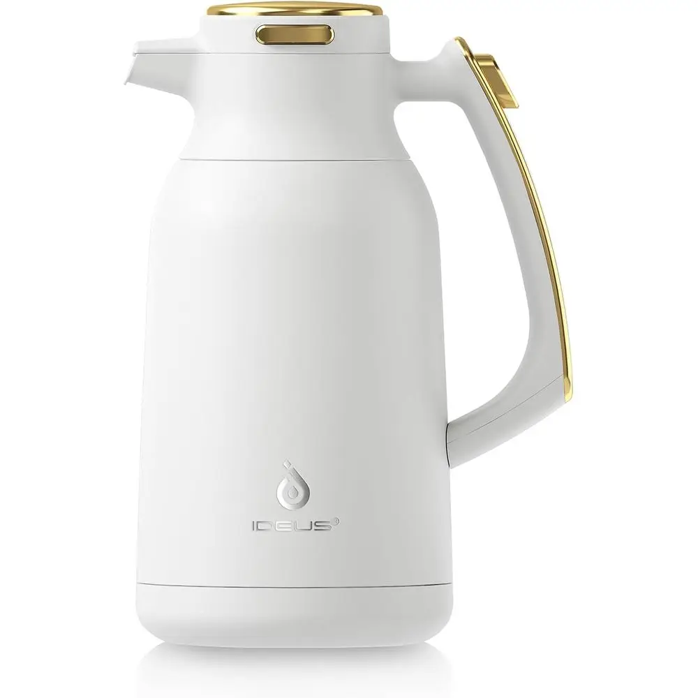 

Double Wall Insulated Stainless Steel Coffee Server with Heat and Cold Retention, 68 oz, White-Gold