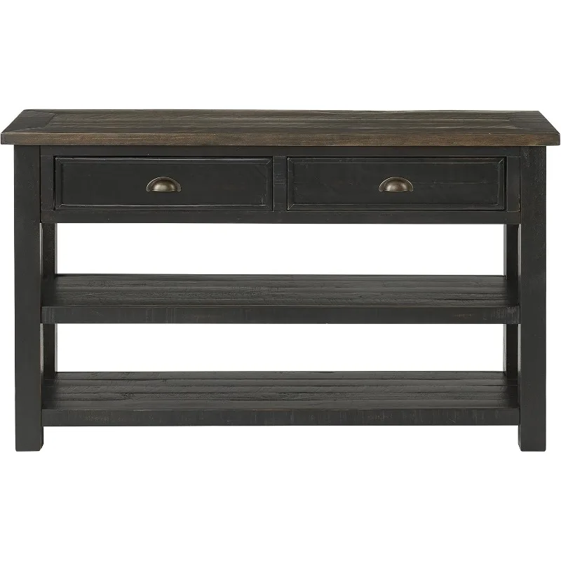 Madeira maciça Console e sofá mesa, Black Console com Brown Top