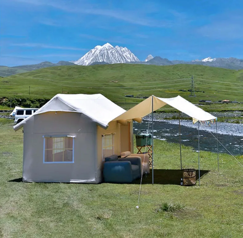 

Hot!New OEM ODM Luxury Inflatable Waterproof Air Tent with Awning Canvas/PVC/Cotton Fabric for Outdoor Family Camping and Hiking
