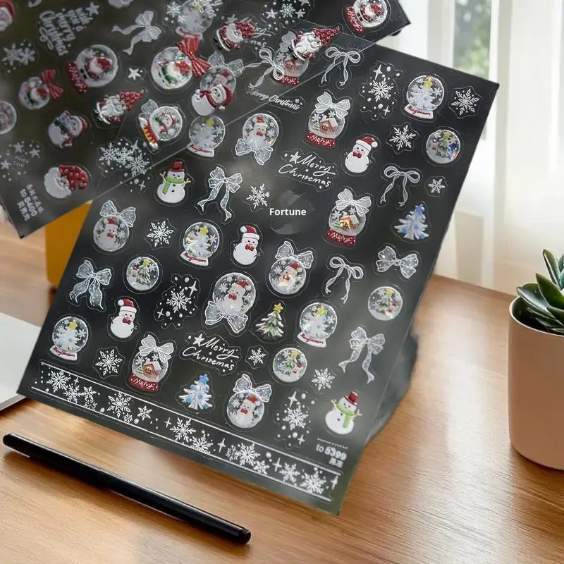 عيد الميلاد ثلج مسمار الفن ملصقات الشتاء الطازجة ملصقات الأظافر الأبيض الثلوج كريستال الكرة زخرفة ملصقات