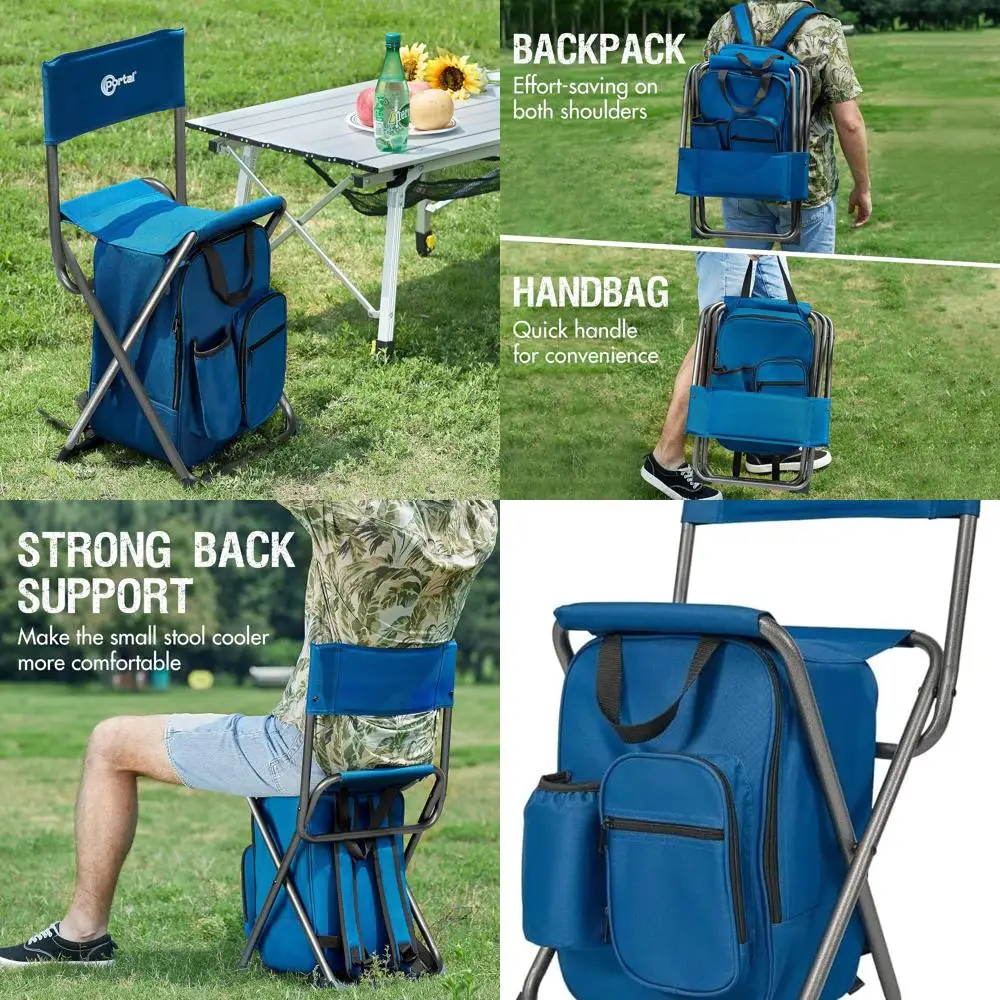 

Backpack Cooler Chair Fishing Chairs with Backrest Folding Camping Stool Compact for Outdoors Hiking Hunting Travel, Supports 22