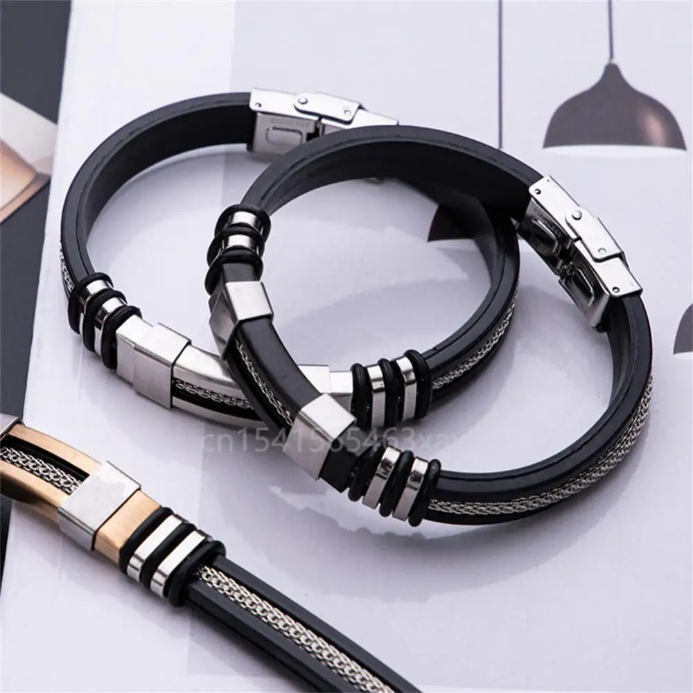 Stainless Steel Bracelet Men Black Wrist Band Bangles Jewelry Accessories Gift Bracelets Women Casual Punk Wristband Bangle