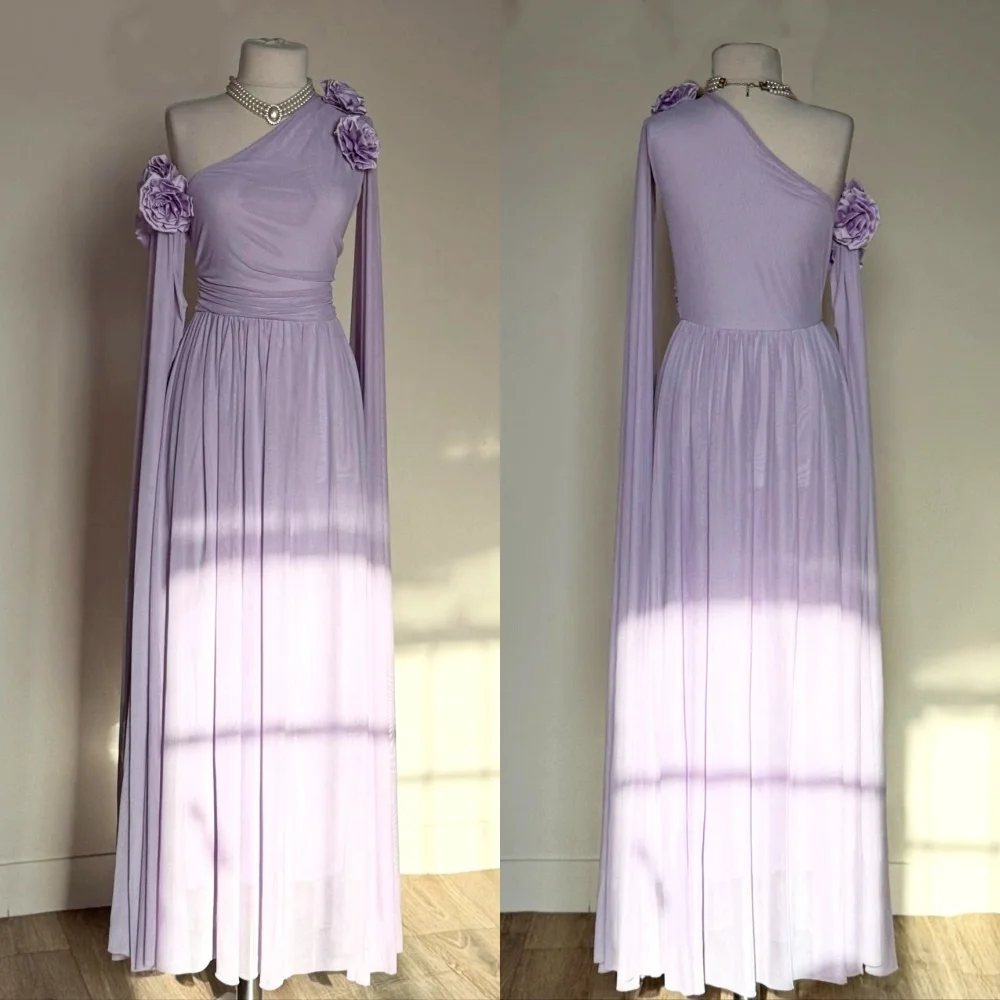 Customized Chiffon Flowers Chic Charming Off-the-shoulder A-line Long Dresses Bespoke Occasion Prom Elegant Party