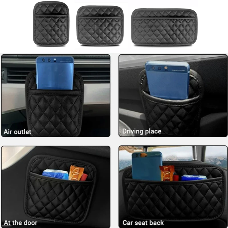 Car Storage Pocket Seat Leather Organizer Anti-Skid Wear-Resistant Bottom for Small Stuff Car Storage Bag Universal