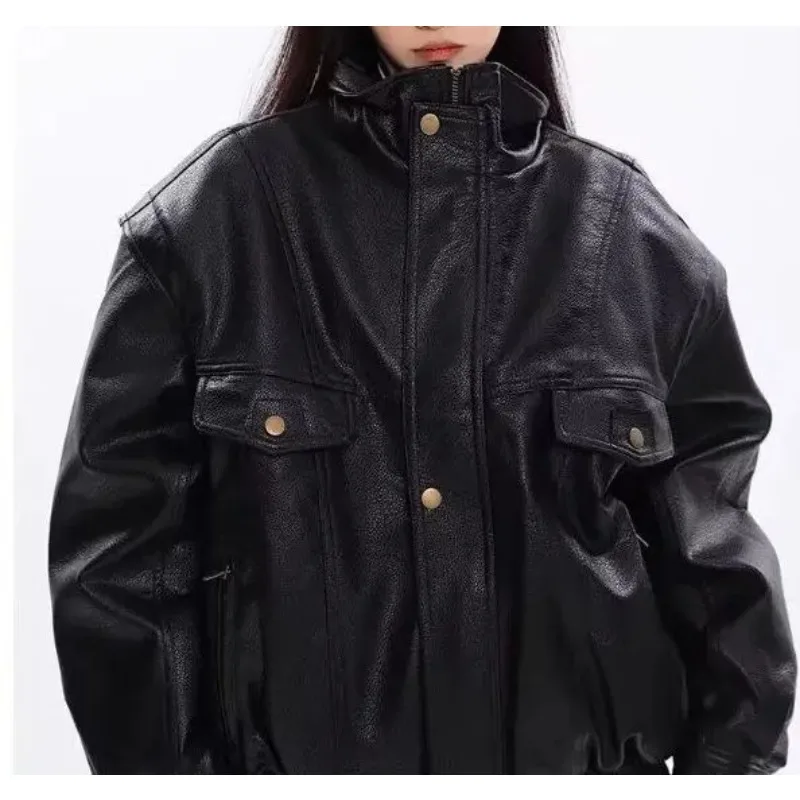 Veste en cuir PU rétro et haut de gamme pour les tenues de moto de pilotes de rue en automne et en hiver