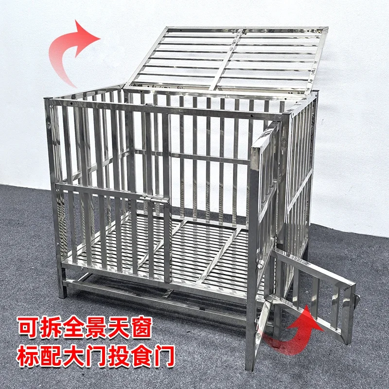 Thickened stainless steel dog cage Medium-sized dog cage with toilet Square tube Indoor side herding pet Golden