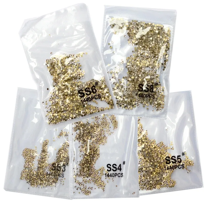 SS3-ss8 1440pcs 클리어 크리스탈 AB 골드 3D 비 핫픽스 플랫 백 네일 아트 라인 석 장식 신발 및 춤 장식