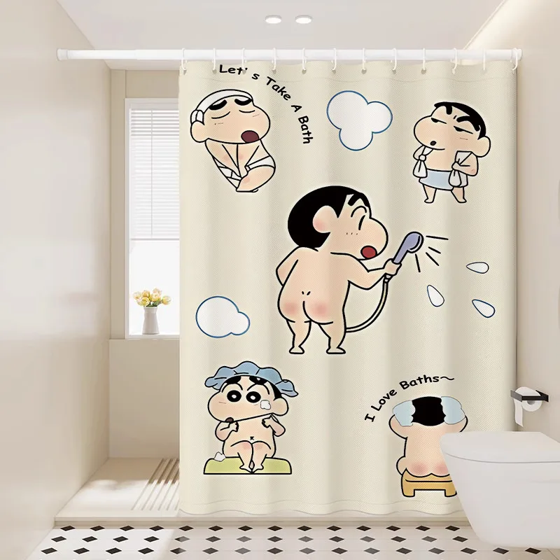 

Cartoon Crayon Shinchan Waterproof Shower Curtain Non-perforated Hook Type Cartoon Printed Bathroom & Kitchen Partition Curtain