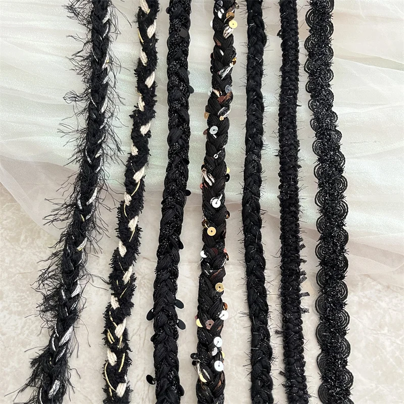 Black Series Tweed Clothing Lace Ribbon Handmade DIY Jacket Decoration Clothing Edge Cuffs Clothing Accessories Strip Webbing