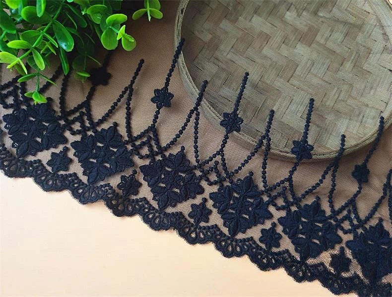 3 Yard/Lot Schwarz Weiß Baumwolle Stickerei Stoff Mesh Spitze Trim 24CM Nähen Kleidung Hochzeit Kleid Hause Textil DIY Zubehör – Detail 7