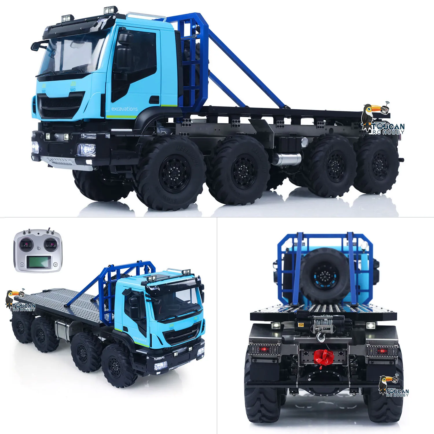 

1/14 8x8 RC Rock Car Crawler Lights Sounds Radio Control Flatbed Truck Climbing Cars Vehicle Painted Assembled Model Toys Gift
