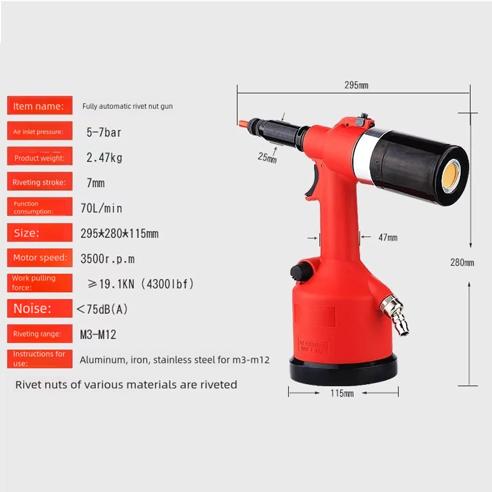 AhuHadware Pistola pneumatica per dadi per rivetti Set di pistole per rivetti pneumatici per rivetti idraulici automatici industriali M3-M12