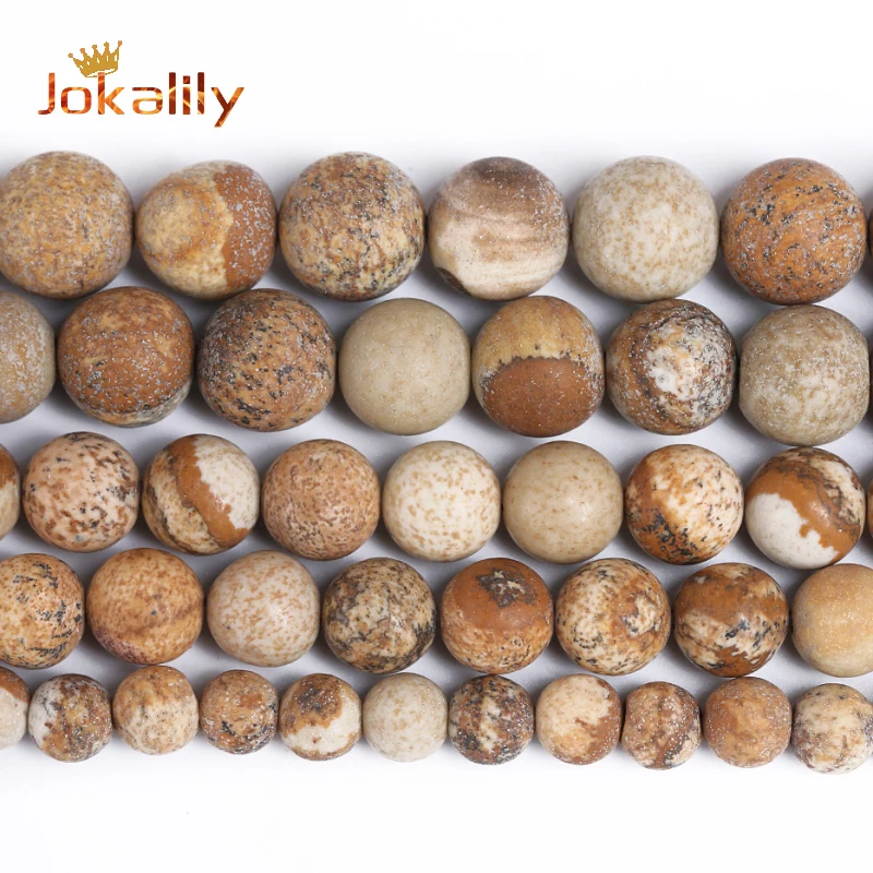 Matte Natural Stone Beads Picture Jaspers Stone Round Loose Beads For Jewelry Making DIY Bracelets 4 6 8 10 12 14 16mm 15