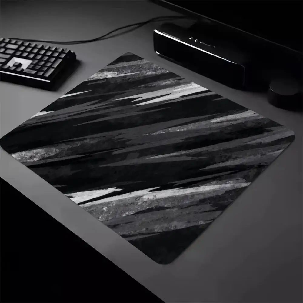 Abstract Grunge Ink Brush Mousepad Black White Splash Art Pattern Non-Slip Rubber Base Mousepad For Laptop Office Gaming Decor