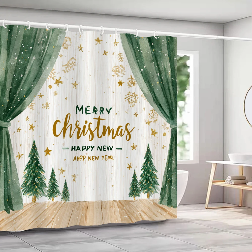 

Christmas Shower Curtain, Bathroom Decorative Christmas tree snowflake Shower Curtain, Waterproof Shower Curtain with Hooks