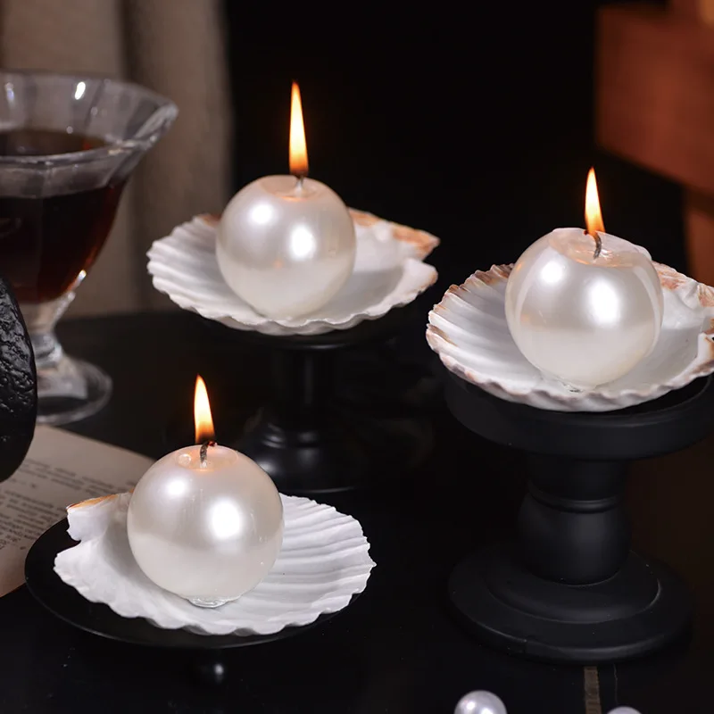 Elegant Pearl Ball Candles with Shell Holder Guest Gift Candles for Weddings Centerpieces Table Decor Candle view 2