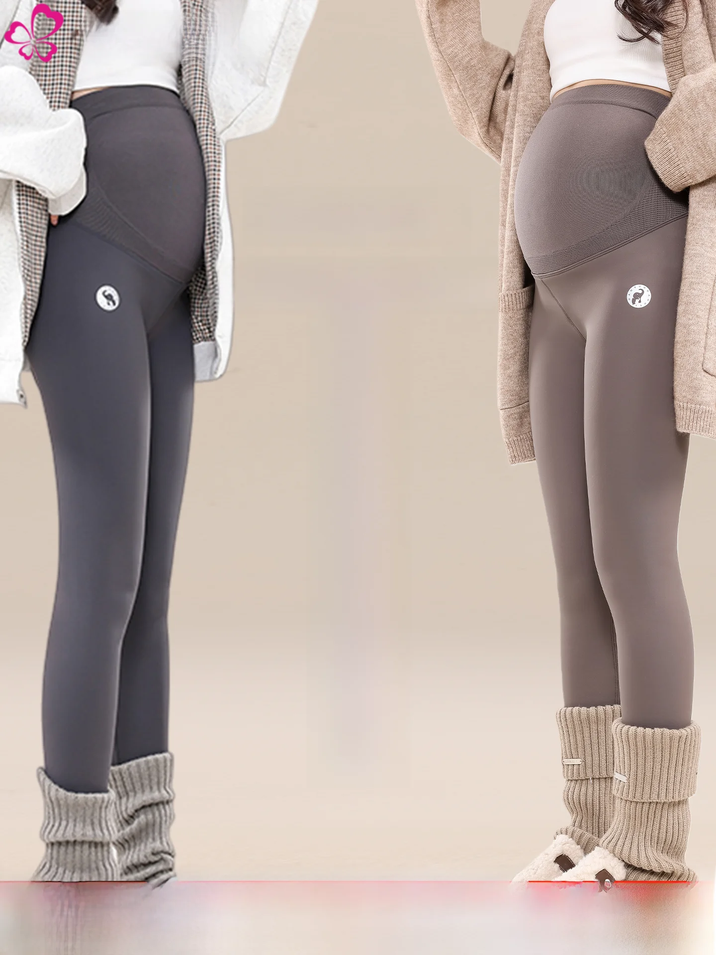 

Pregnant Women Full Pregnancy Fce Lined ark Skin Yoga Pants High Waist Tight Fit Comfortable Warmth Naked Sensation