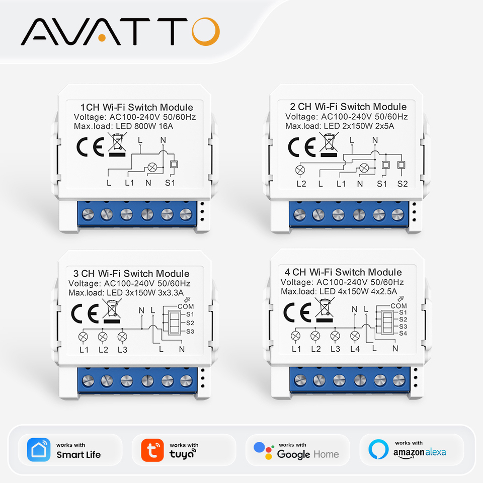  AVATTO WiFi/Zigbee/Neutral Wire/No Neutral Wire Smart Light Switch Module，DIY Breaker Control Support Tuya,Alexa,Google Home 