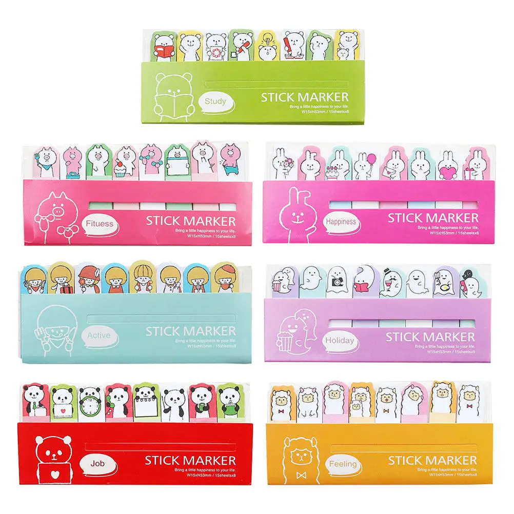 

7Pcs Fashionable Cartoon Memo Stickers Variety Colors Reusable Self-Stick Index Labels for Books Notes Bookmarking School Office