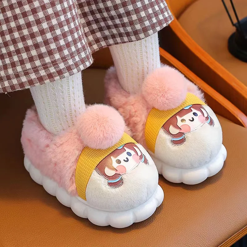 Baby Slippers 2024 New Winter Kids Cartoon Cotton Shoes for Girls Fluffy Children\'s Indoor Home Slippers Velvet Bedroom Pantufa