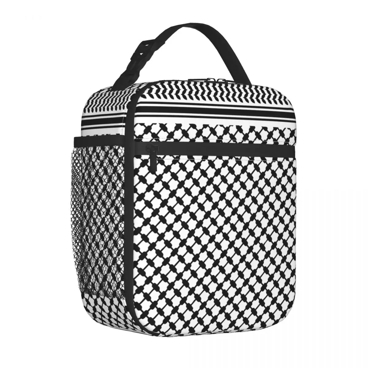 Black Arab Keffiyeh Insulated Lunch Bags Thermal Bag Lunch Container Palestine Palestinian Tote Lunch Box Men Women School