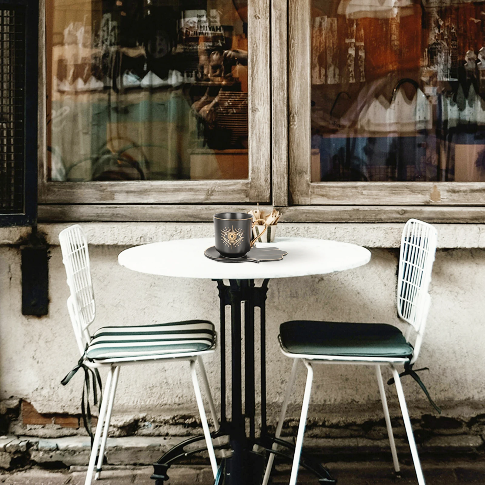 

1Set Blue Eye Coffee Cup European Style Ceramic Drinkware Decorative Evil Eye Tea Cup with Saucer for Office Home Cafe Use