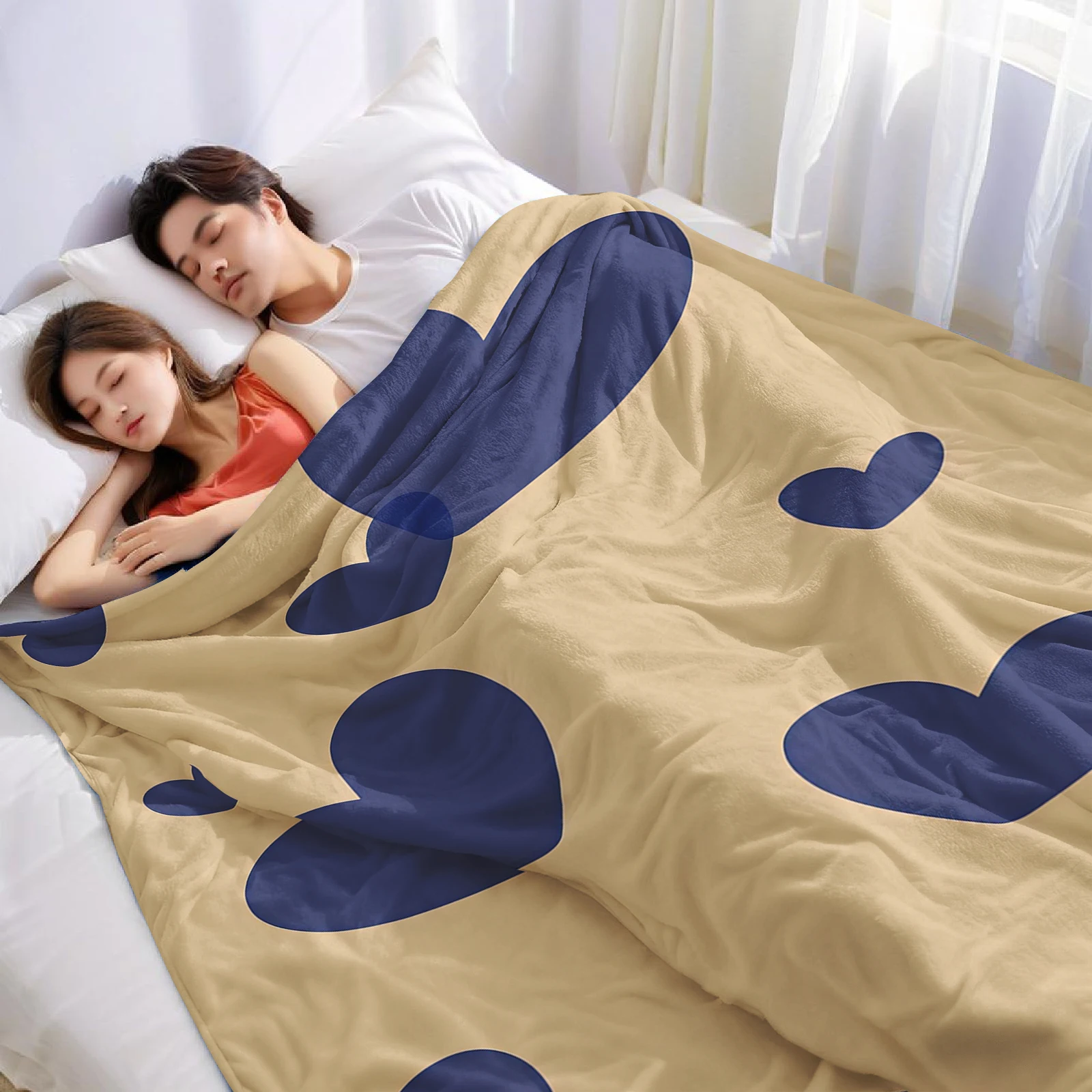 Navy Heart Lightweight Microfiber Flannel Blanket Soft Warm Cozy Throw All Season for Bed Sofa Office Travel Gift