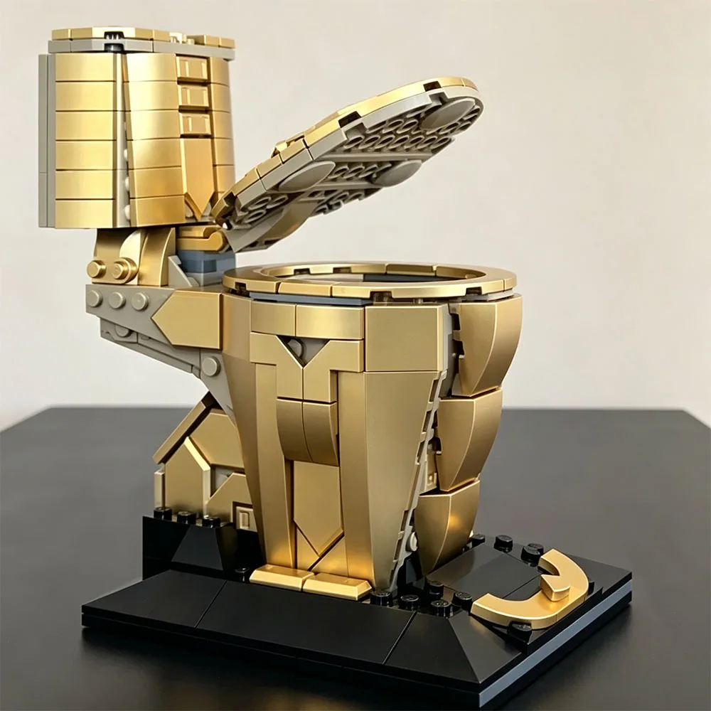 MOC Golden Toilet Creative Model Building Blocks Gold Infinity Gauntlet Toy Model Ornament Christmas Festival Party Gifts