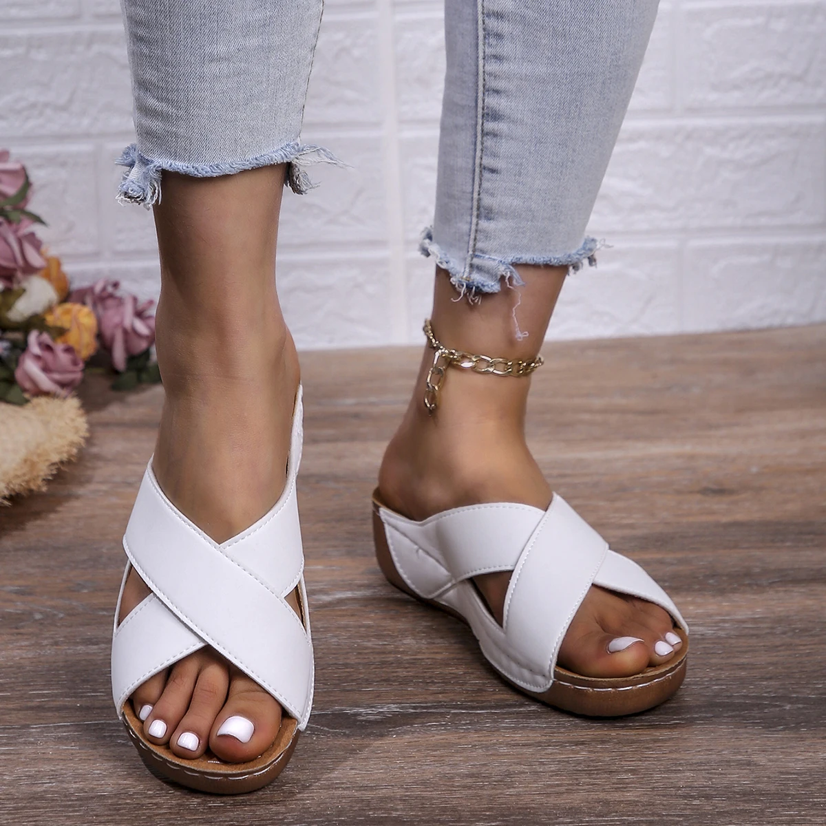 2024 Women Wedge Sandals Premium Orthopedic Open Toe Sandals Vintage Anti-Slip Leather Casual Female Platform Retro Shoes