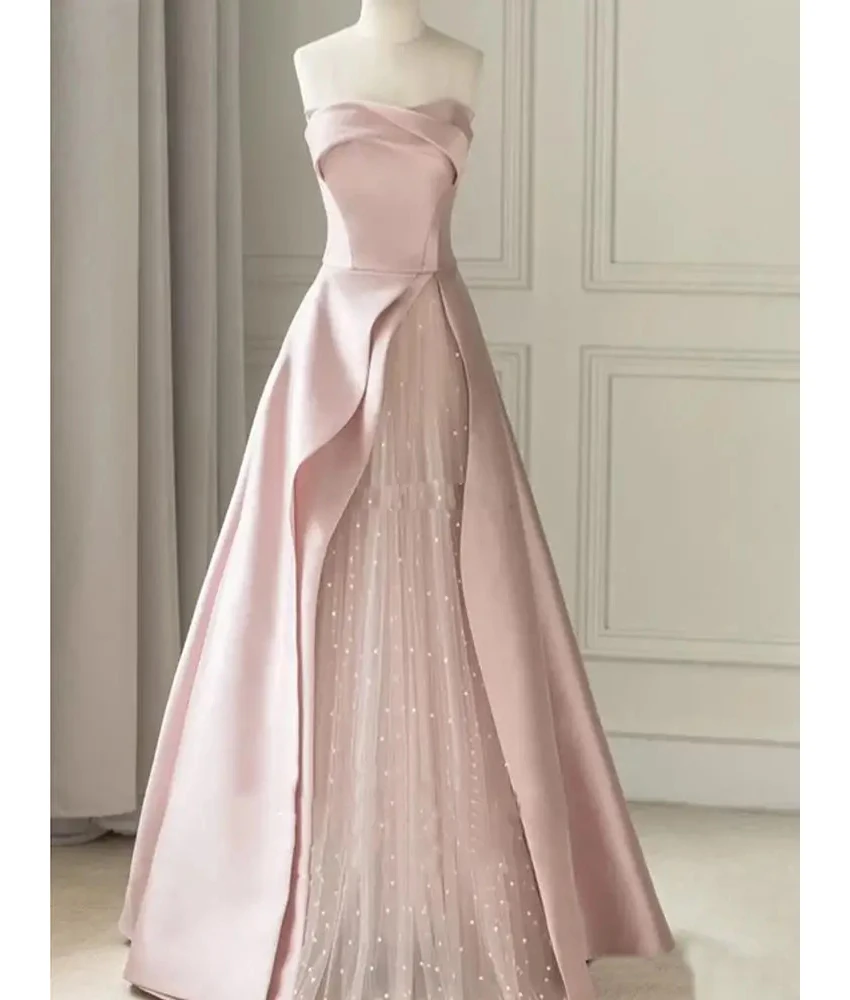 

Customized High Quality Satin A-Line Sequined Evening Dress Temperament Sweetheart Sleeveless Floor Length Celebrity Gowns