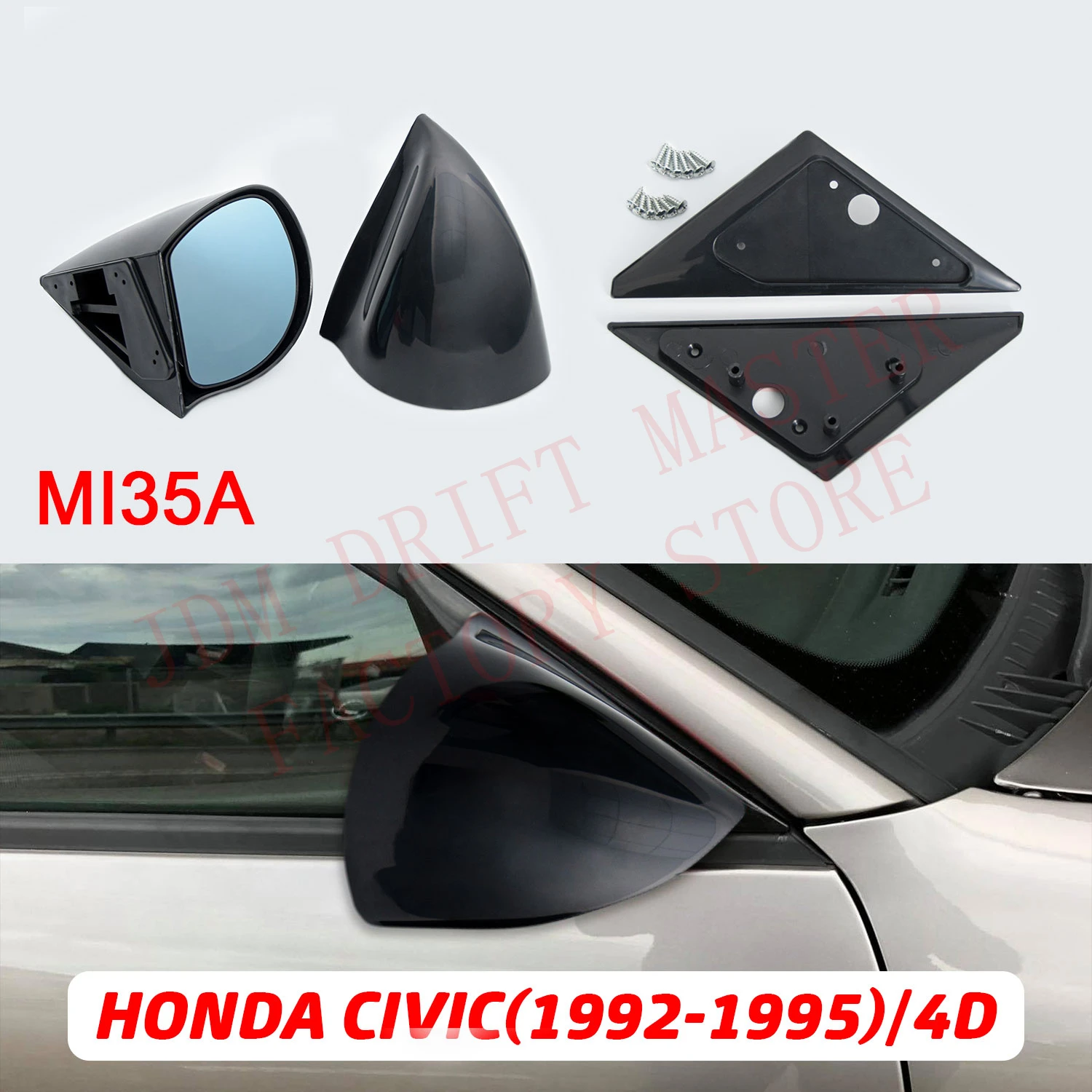 JDM Black Spoon Side Door Manual Mirrors Car Rearview Side Mirror for Honda Civic 1992-2000 EG/EK 4Drs/2Drs/Mitsubishi EVO