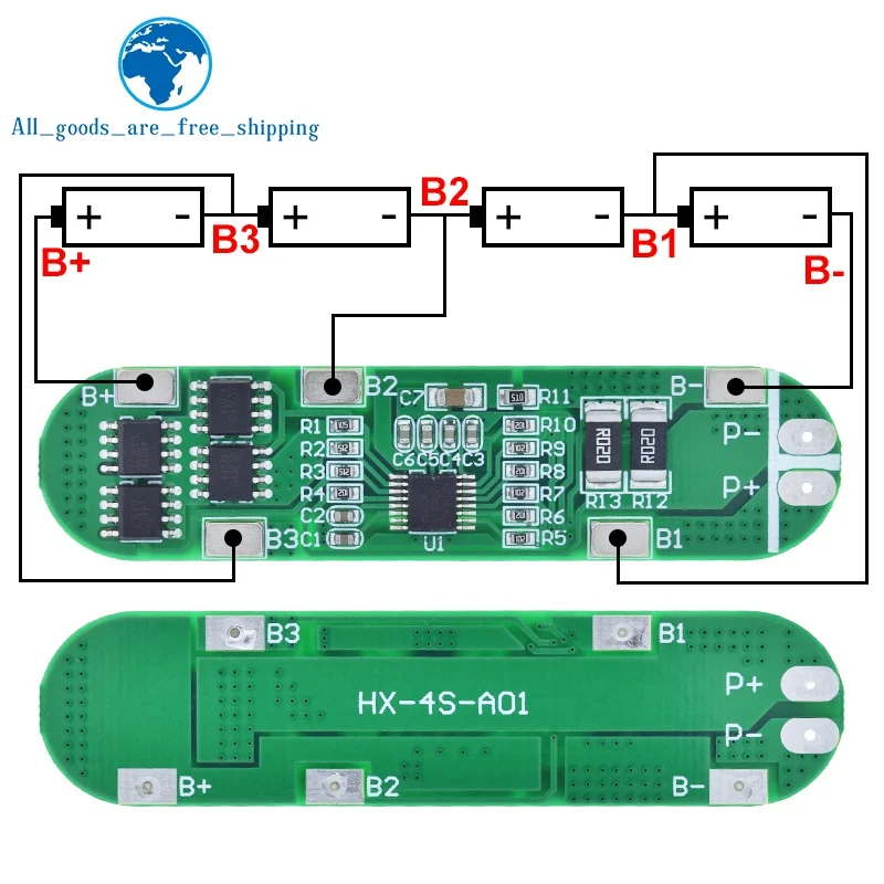 TZT 4S 14.8V 12A Li-ion Lithium Battery 18650 Charger Protection Board 16.8V