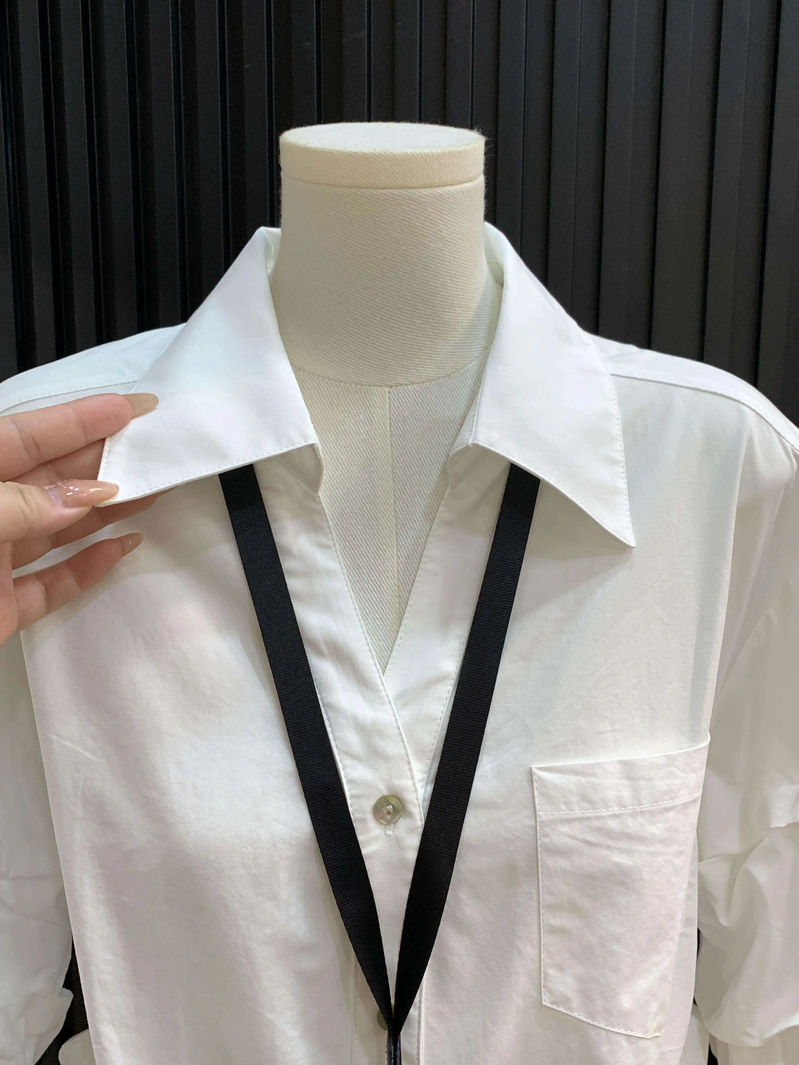 White  Collar Shirt Women's Summer Slim Fit Waist Cinched mid Sleeve Anti Wrinkle Sun Protection Korean Style Loose Fit