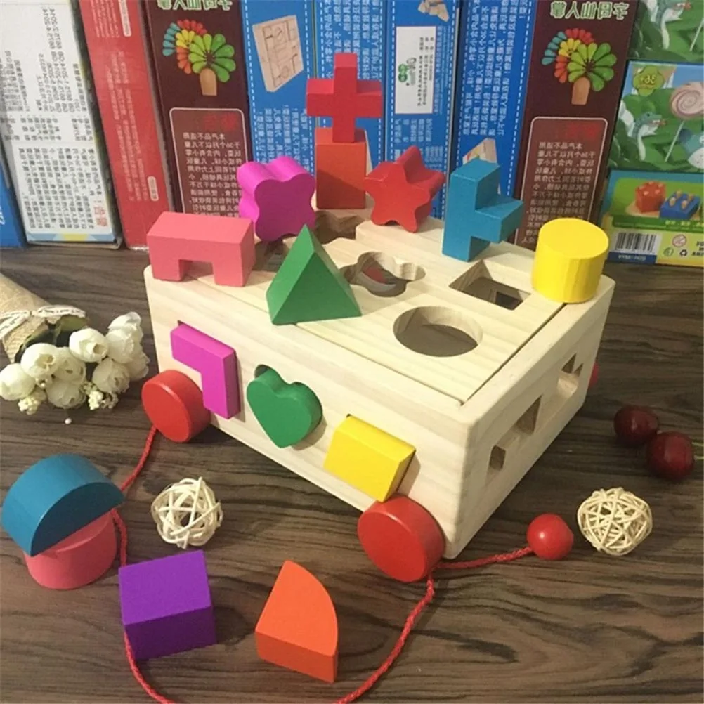

Wooden Car Shape Matching Toy Educational Graphics Building Blocks Box For Kids Toddlers Early Development Learning