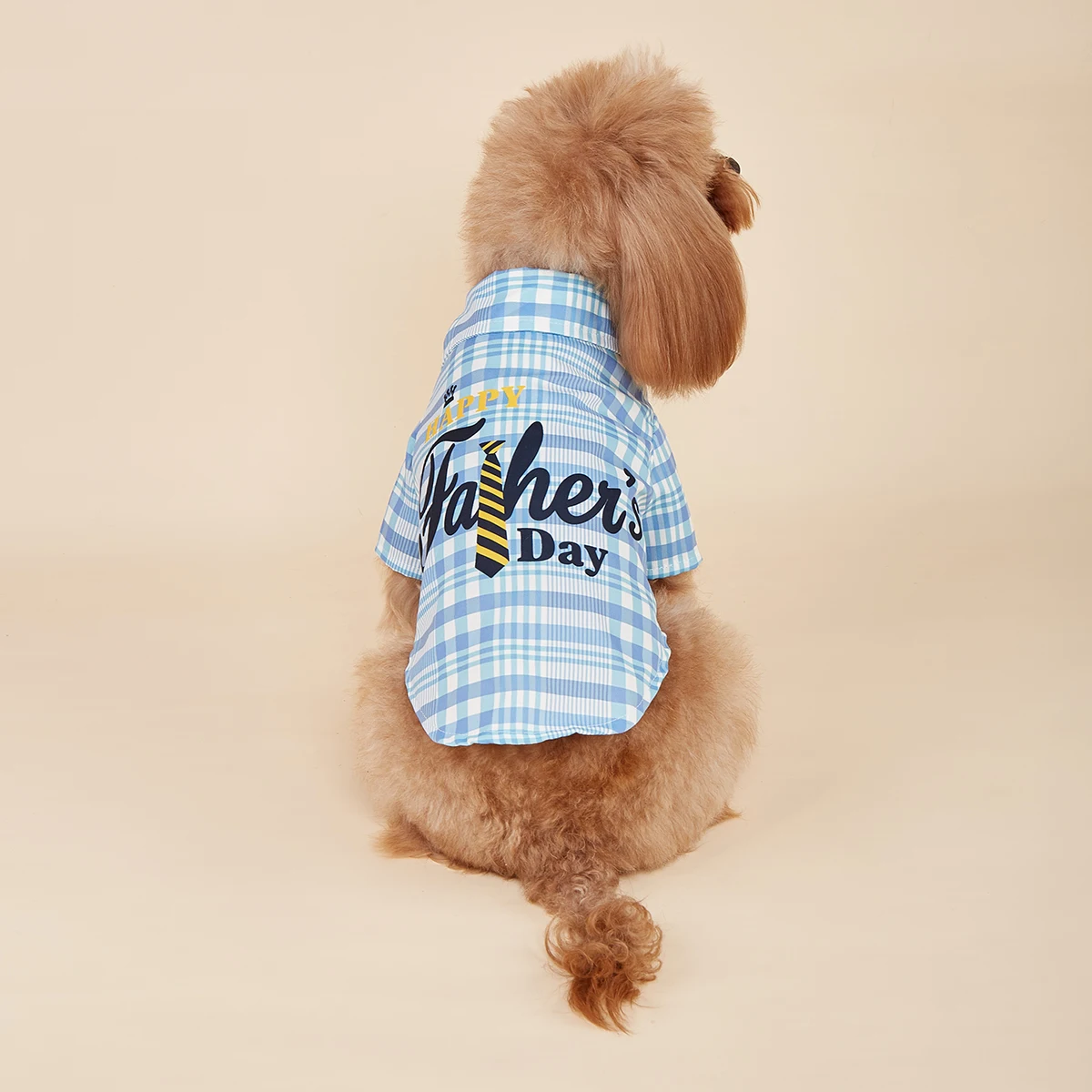 Dog Father's Day Letter Print Tank Top Blue Plaid Mesh  Dog Vest Cat Dog Puppy Tee Shirts Clothes for Small Dogs Kitten Kitty