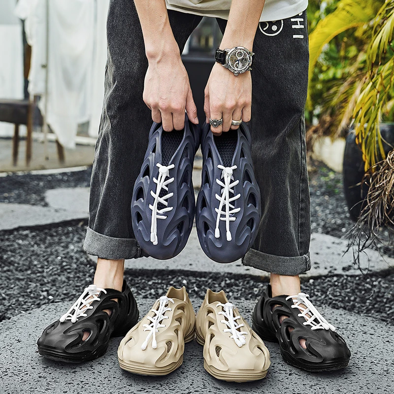 Men's Summer Light EVA Thick Soled Soft Anti-Slip Sports Casual Comfortable Hole Tied Shoes