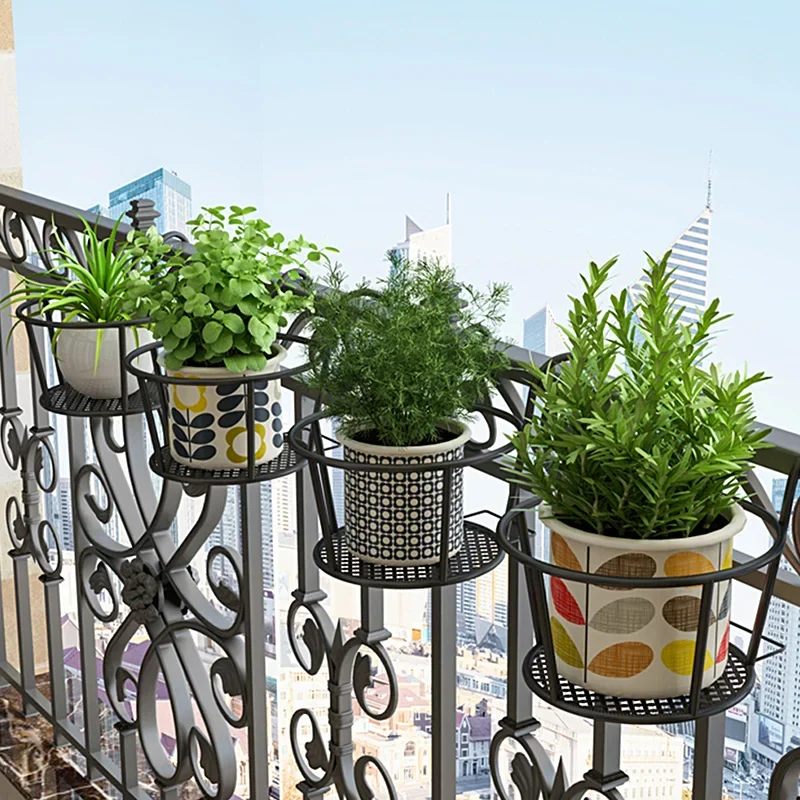 Outdoor Hanging Basket Plant Iron Racks Fence Balcony Round Flower Pot Decor Plant Pots Hanging Planter