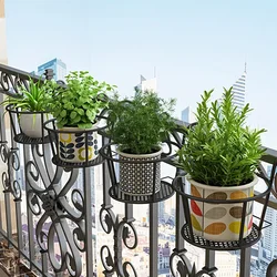 Outdoor Hanging Basket Plant Iron Racks Fence Balcony Round Flower Pot Decor Plant Pots Hanging Planter