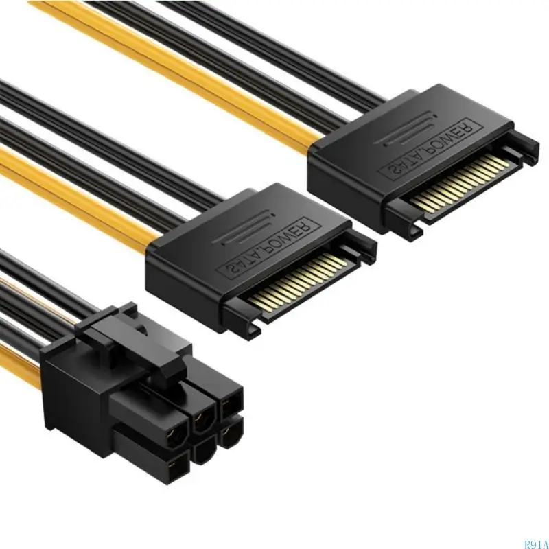 R91A SATA15PIN до 6PIN Мужских разъемов Кабель для кабеля питания GPU Power Power Power Extension Power Power Cable 7.87in