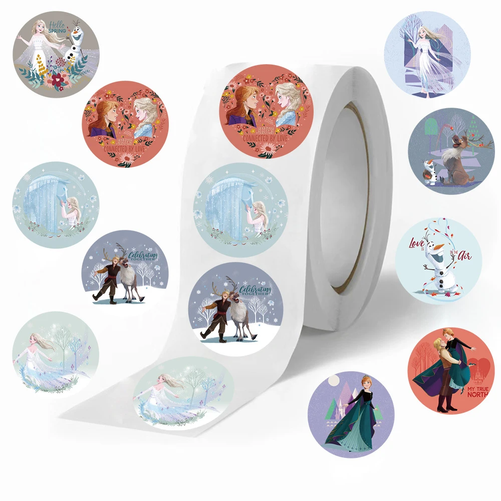 

500pcs/Roll Disney Frozen Elsa Cartoon Round Sealing Stickers DIY PVC Laptop Phone Decals Decoration Stiker Reward Gift Toys